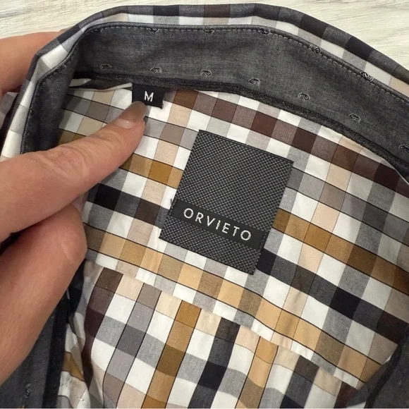 Orvieto Men's Long Sleeve Checkered Button Down Shirt in Neutral Tones Size M - Picture 17 of 17
